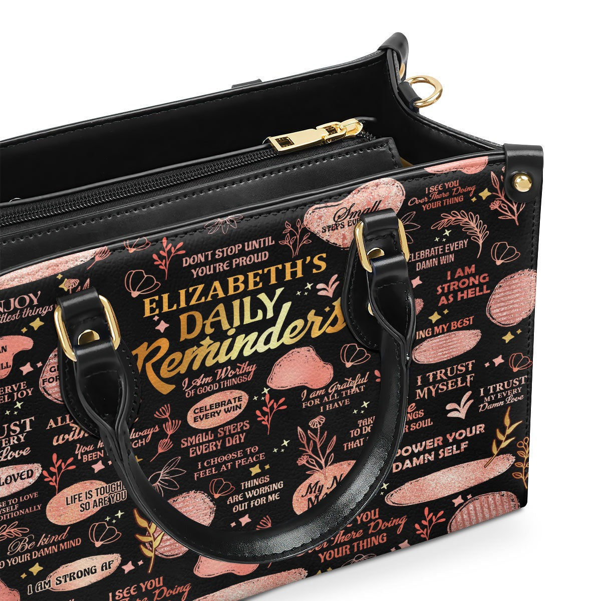 Personalized Daily Reminder Leather Handbag, Custom Name Inspirational Affirmation Purse, Motivational Quote Tote for Women BLAF31